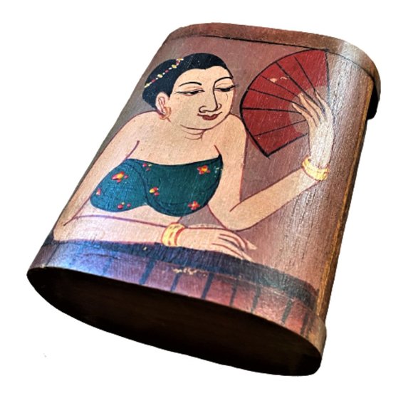 Unlisted Other - 2/$40 Vintage Tiki 60s 70s wooden lady with fan  trinket jewelry box